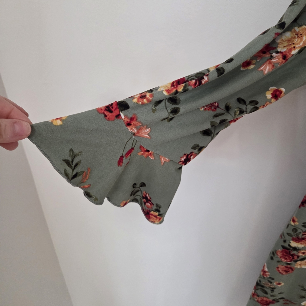 No Boundaries Floral Long Sleeve Dress - Green and Red - Picture 7 of 7